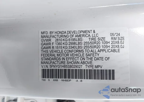 2025 Honda Pilot Elite z USA, uszkodzony, nr VIN 5FNYG1H85SB029027